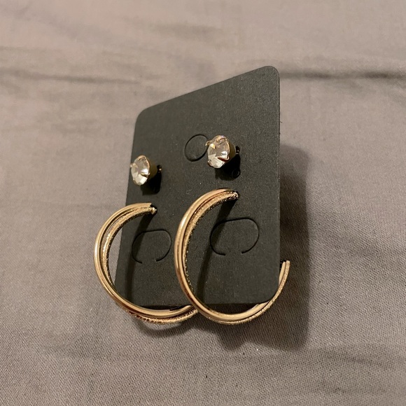 2-pairs sparkle and mini gold hoop earrings set - Picture 1 of 3